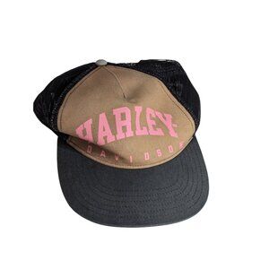 Harley-Davidson Trucker Hat Brown/Black Mesh Cap Pink Logo Size L